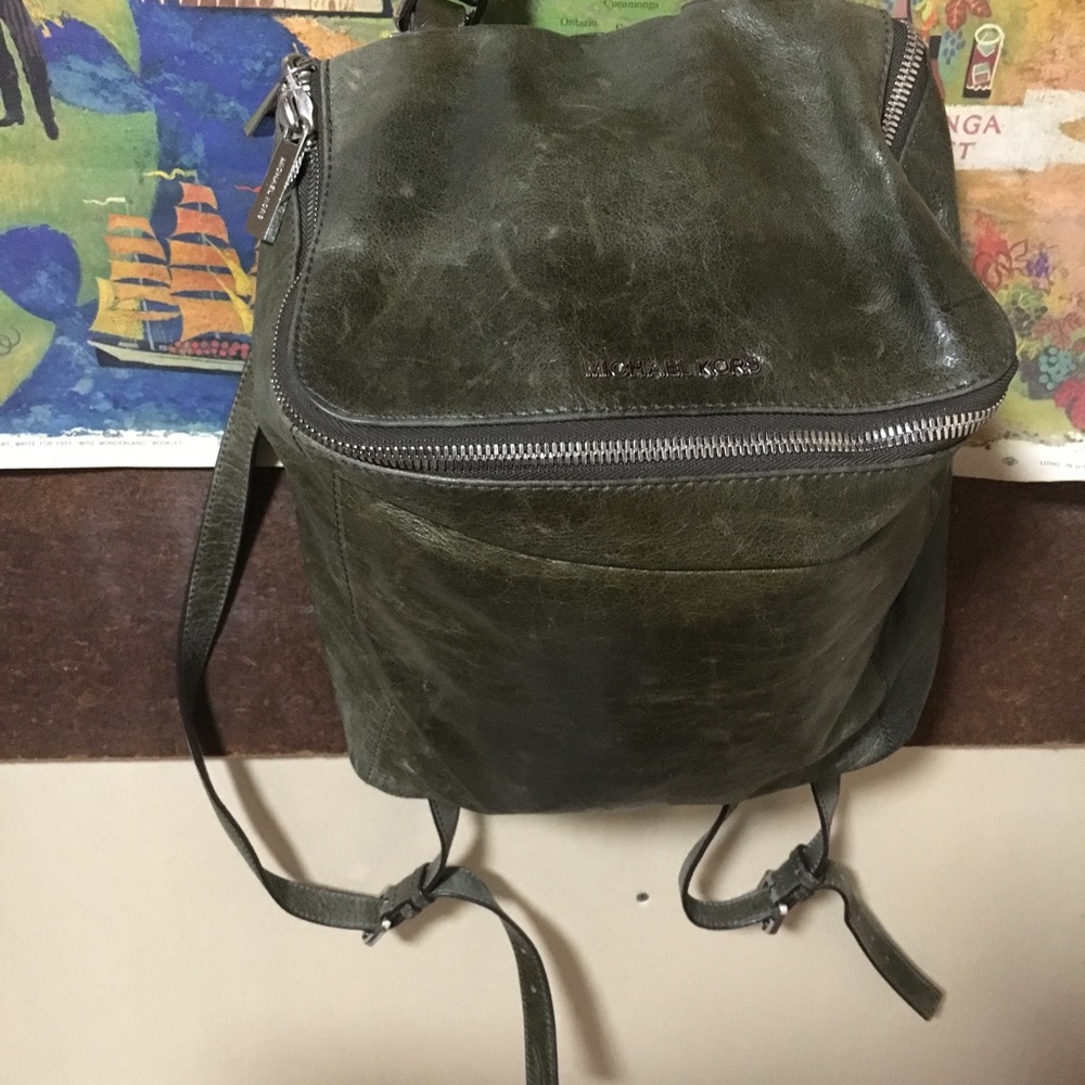 Michael Kors Olive Green Leather Backpack